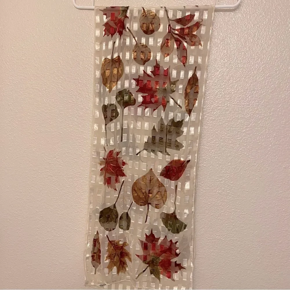 Unique semi sheer silky fall leaves print pattern scarf wrap 13x58